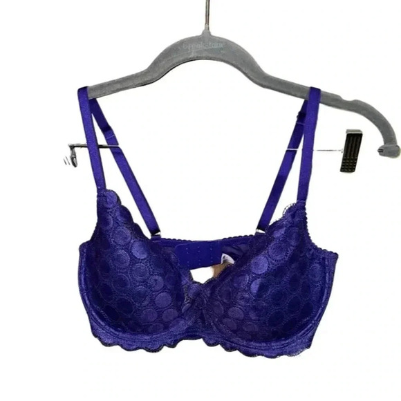Savage x Fenty Demi Lace Bra 34DD Mod on Moon Blue Dragonfly Purple Underwire - Picture 4 of 8